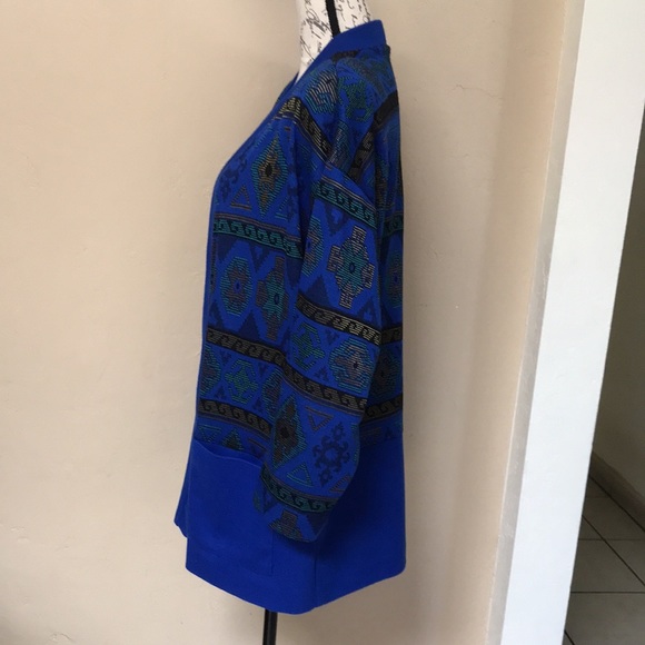 Graff Californiawear Vintage Open Front Cardigan Geometric Royal Blue/Gold/Green - Picture 5 of 15